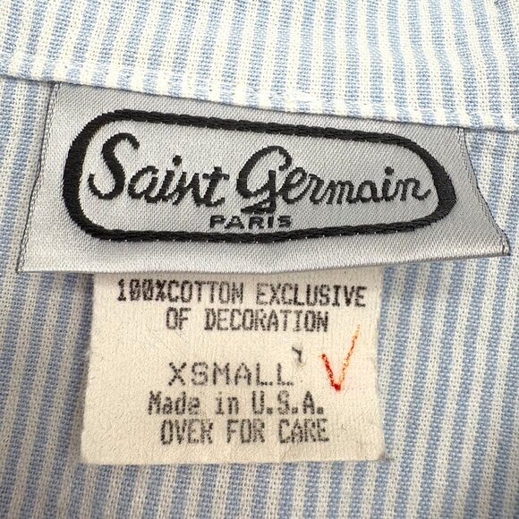 Saint Germain Paris Blue Striped Embroidered Cotton Jacket XSmall Made In‎ USA - Picture 2 of 4